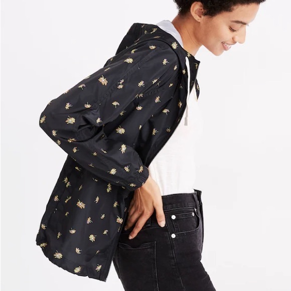 Madewell Black Floral Hooded Rain Jacket - Picture 3 of 8
